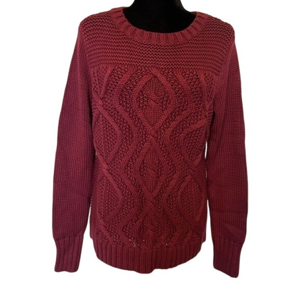 NWT Lands'End Drifter Burgundy Cable Knit‎ Cotton Sweater Size Medium